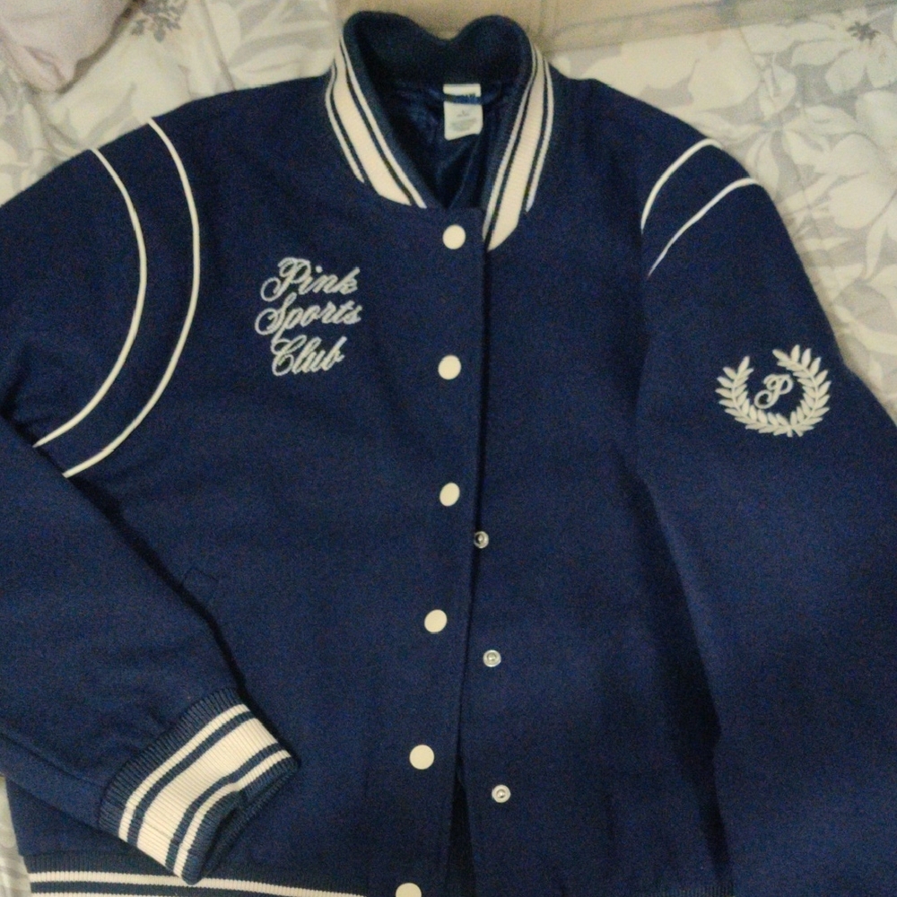 Victoria's Secret Navy and White Varsity Jacket - Pink Sports Club